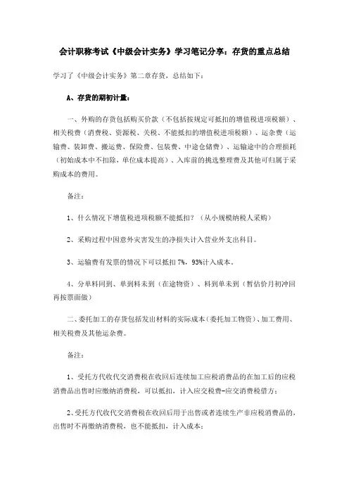 会计职称考试《中级会计实务》学习笔记分享：存货的重点总结