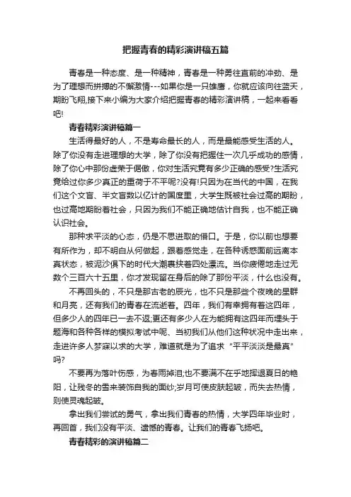 把握青春的精彩演讲稿五篇