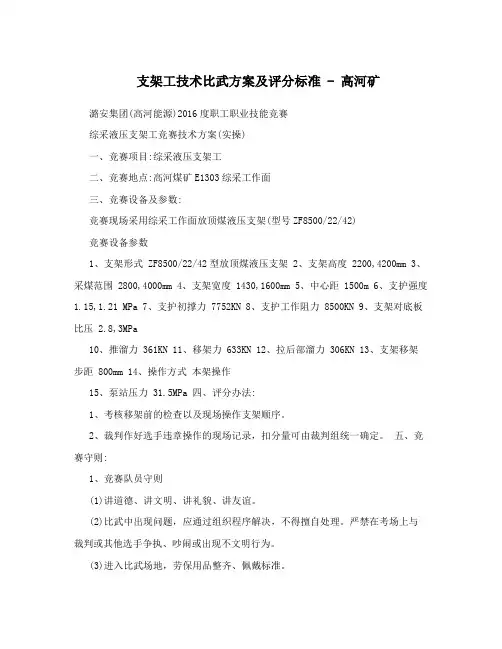 支架工技术比武方案及评分标准-高河矿