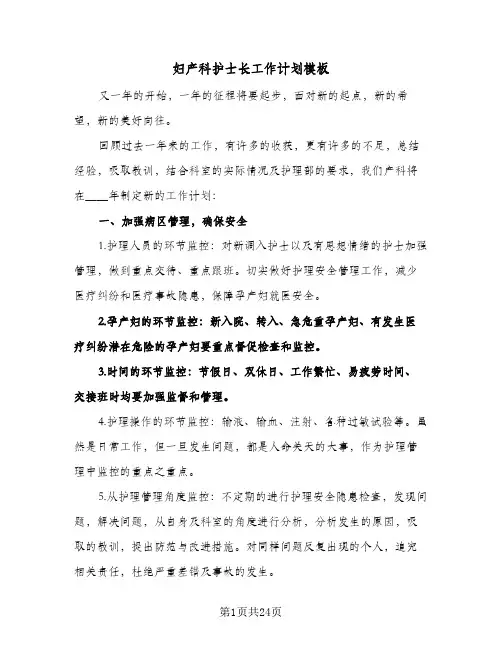 妇产科护士长工作计划模板（五篇）
