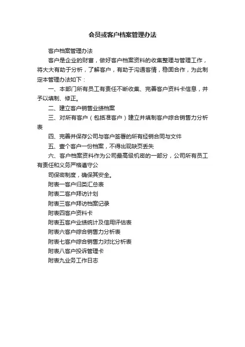 会员或客户档案管理办法