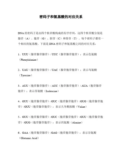密码子和氨基酸的对应关系