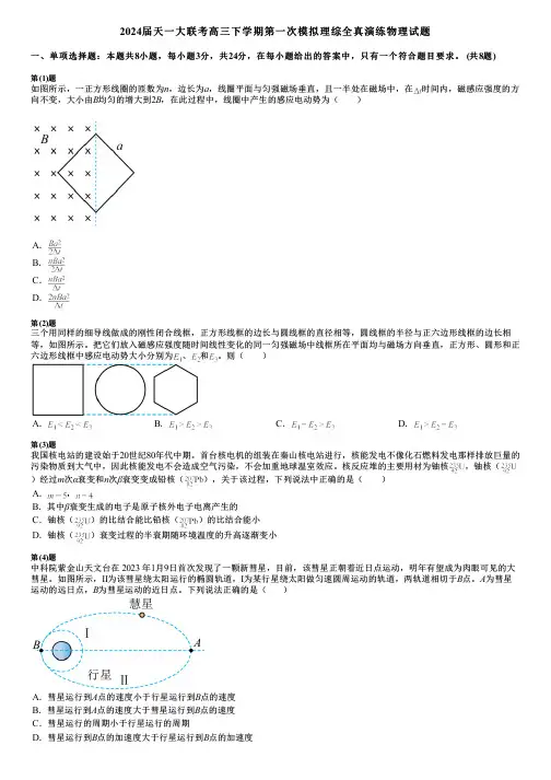 2024届天一大联考高三下学期第一次模拟理综全真演练物理试题