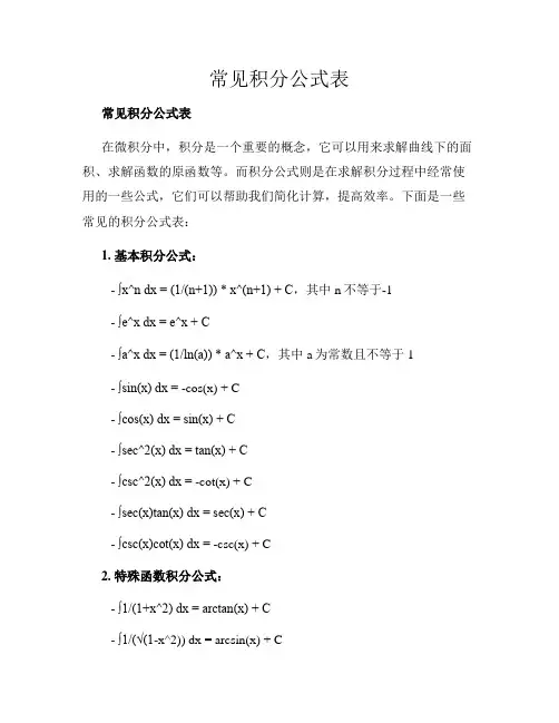 常见积分公式表
