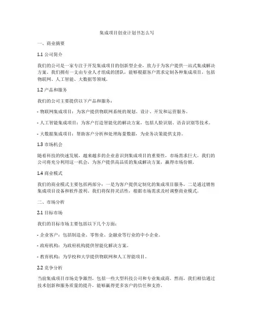 集成项目创业计划书怎么写