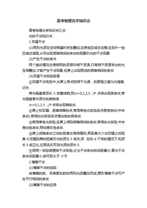 高考物理光学知识点