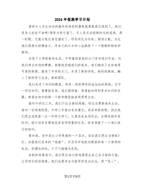 2024年假期学习计划（四篇）