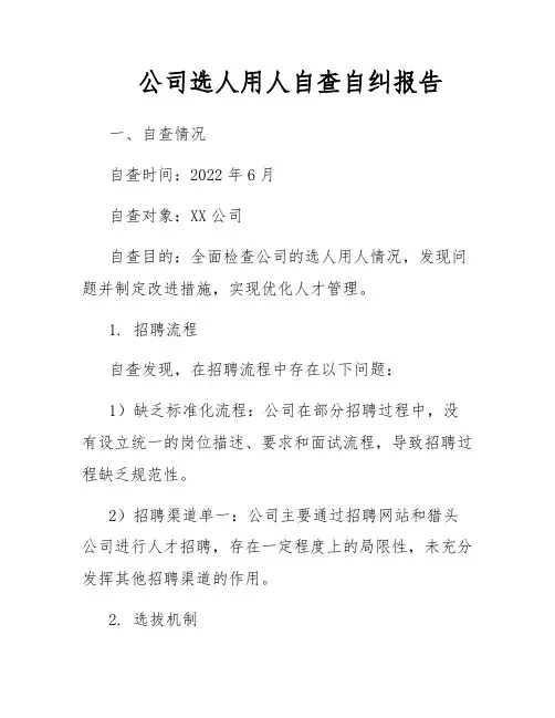 公司选人用人自查自纠报告