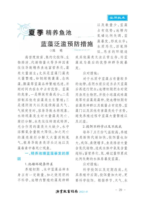 夏季精养鱼池蓝藻泛滥预防措施