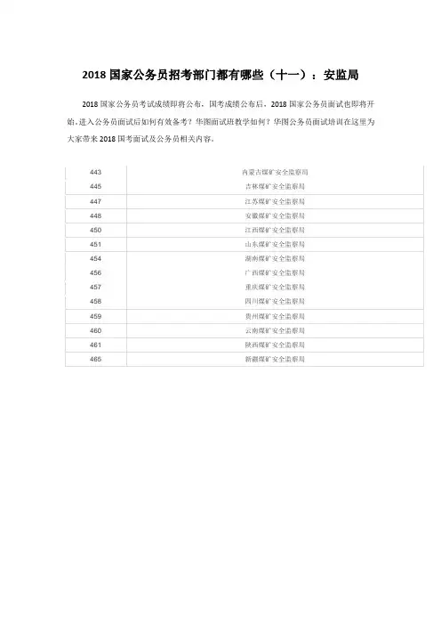 2018国家公务员招考部门都有哪些(十一)：安监局