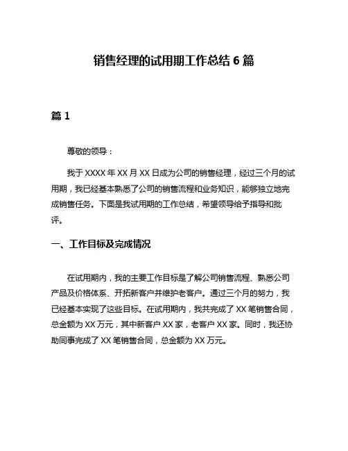 销售经理的试用期工作总结6篇
