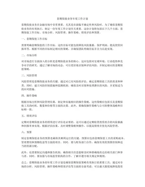 套期保值业务年度工作计划