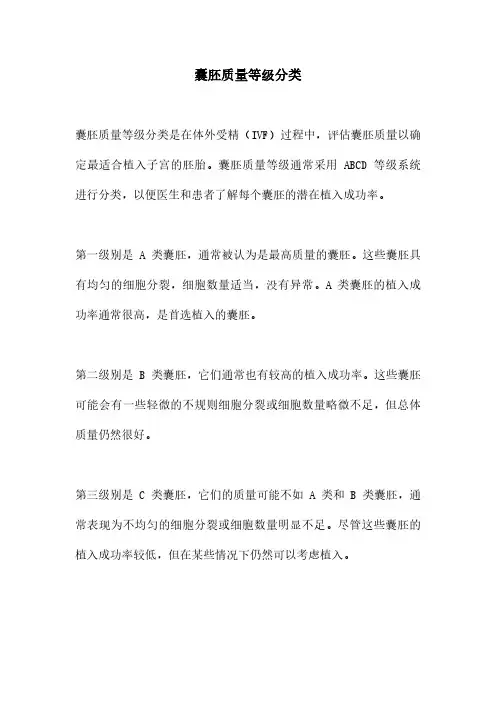 囊胚质量等级分类