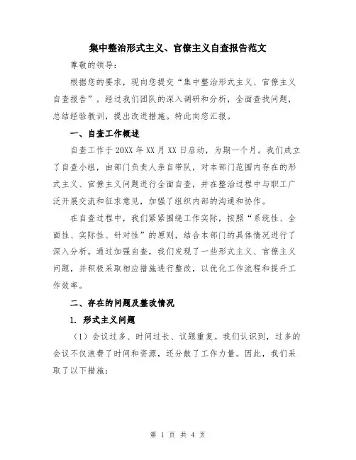 集中整治形式主义、官僚主义自查报告范文