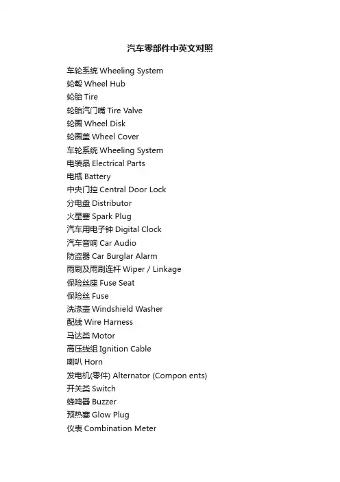 汽车零部件中英文对照