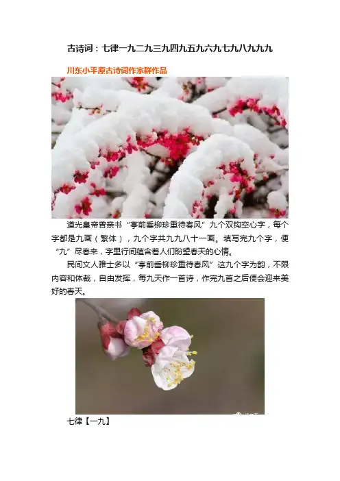 古诗词：七律一九二九三九四九五九六九七九八九九九