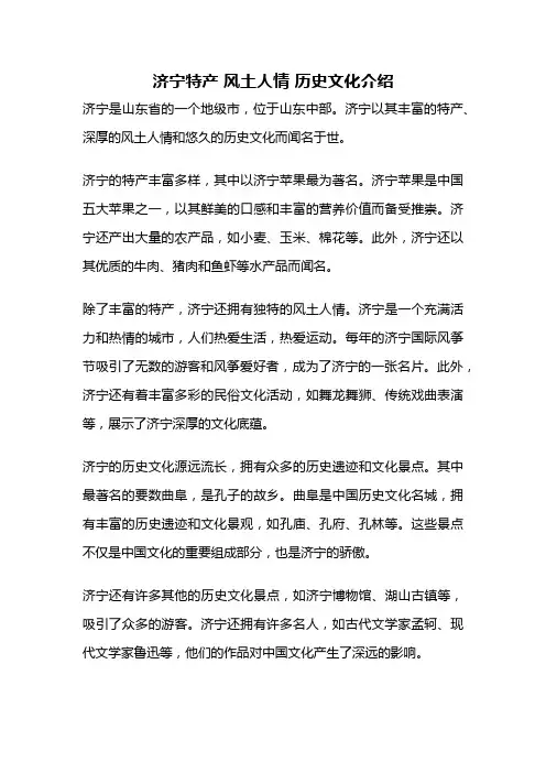济宁特产 风土人情 历史文化介绍