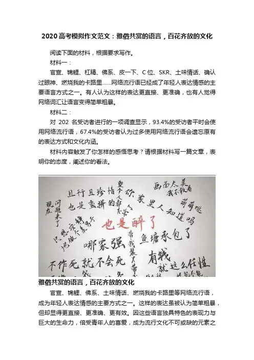 2020高考模拟作文范文：雅俗共赏的语言，百花齐放的文化
