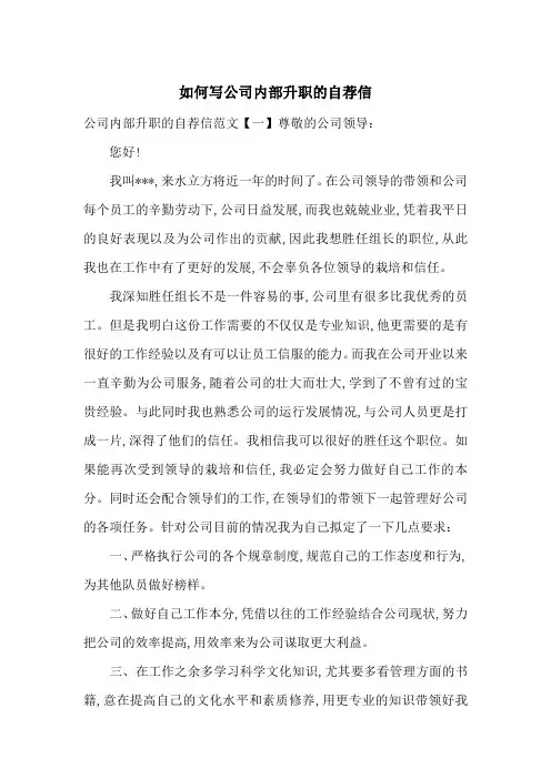 如何写公司内部升职的自荐信-最新范文