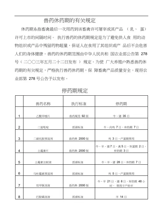 兽药休药期的规定