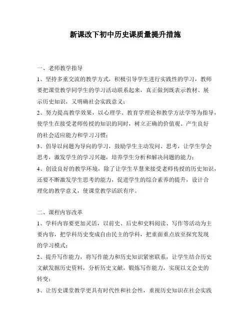 新课改下初中历史课质量提升措施