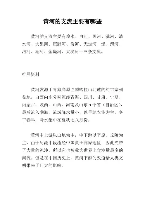 黄河的支流主要有哪些