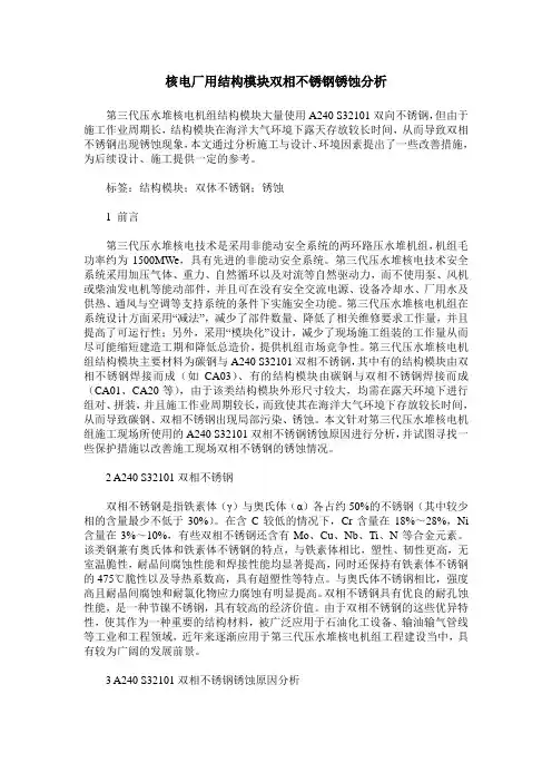 核电厂用结构模块双相不锈钢锈蚀分析