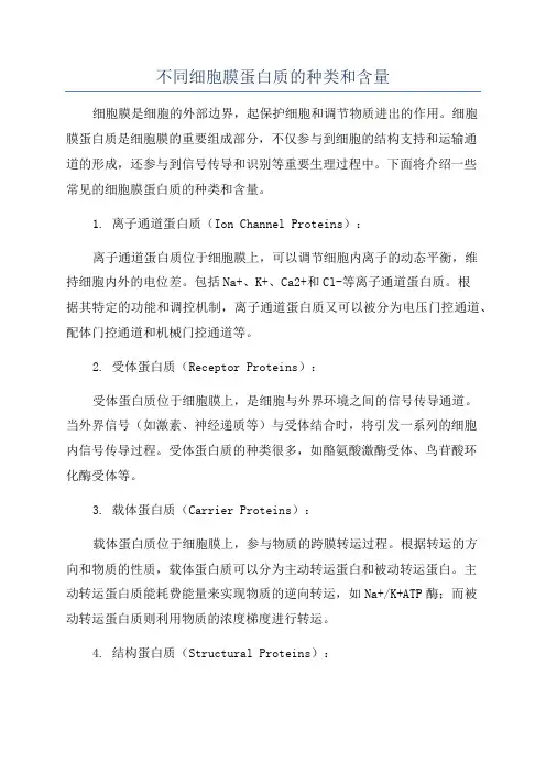 不同细胞膜蛋白质的种类和含量