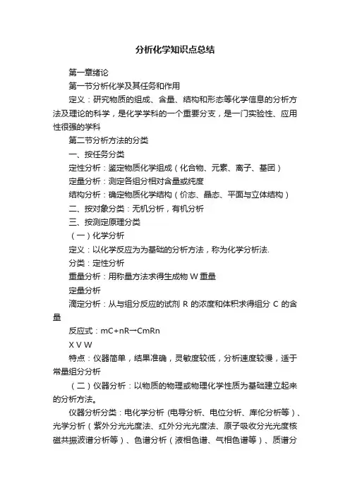 分析化学知识点总结