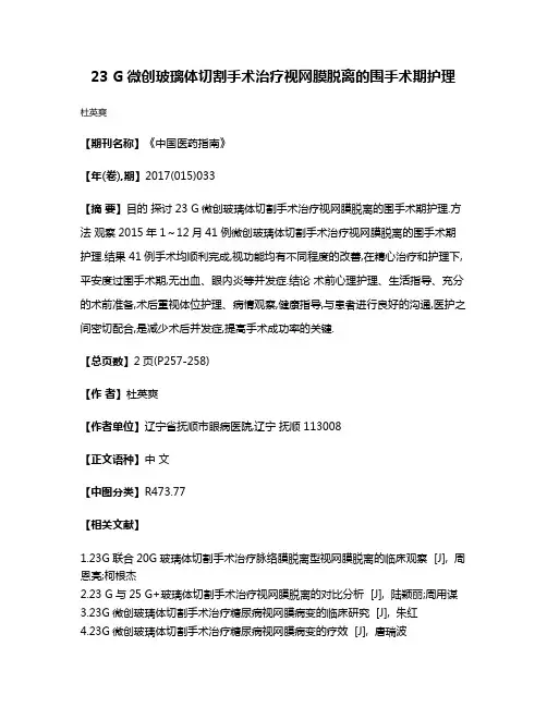 23 G微创玻璃体切割手术治疗视网膜脱离的围手术期护理