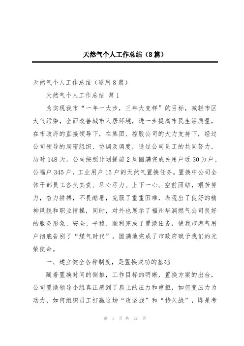 天然气个人工作总结(8篇)