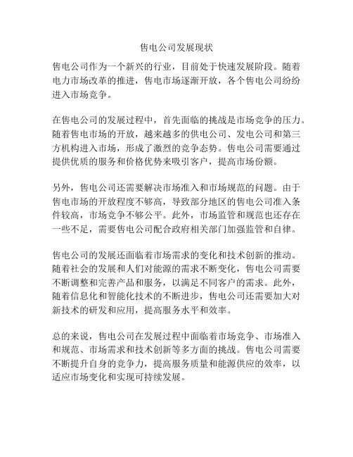 售电公司发展现状