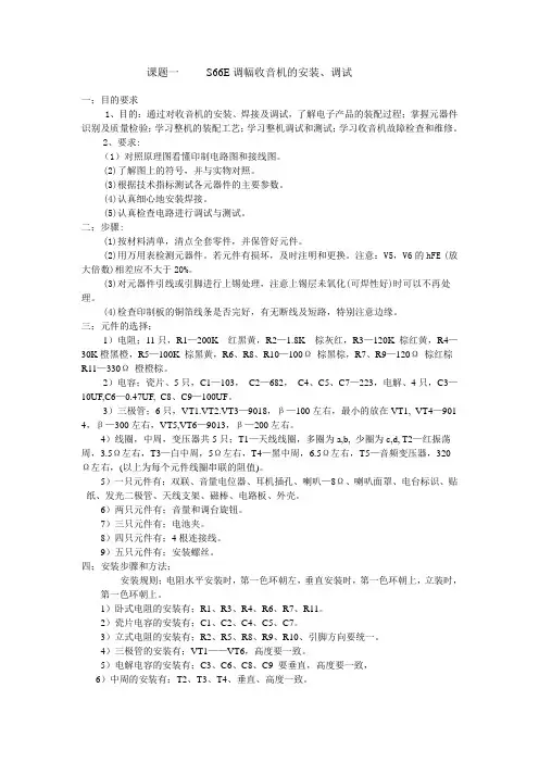 课题一 S66E调幅收音机的安装