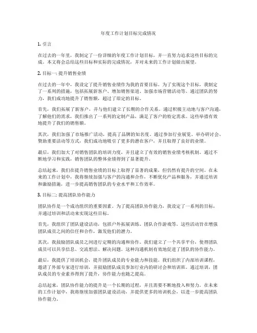 年度工作计划目标完成情况