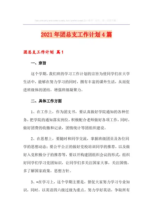 2021年团总支工作计划4篇