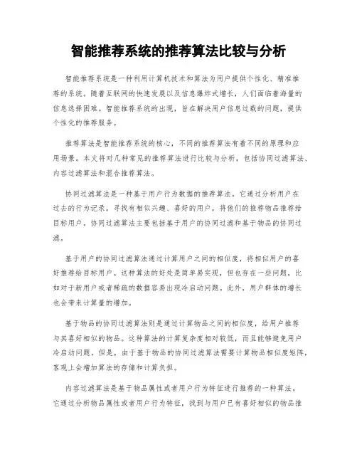智能推荐系统的推荐算法比较与分析