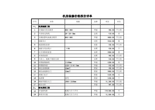 机房装修价格报价明细清单表