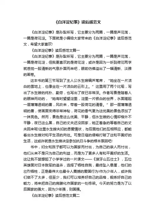 《白洋淀纪事》读后感范文