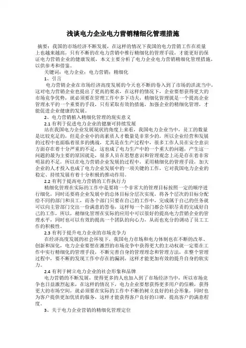 浅谈电力企业电力营销精细化管理措施