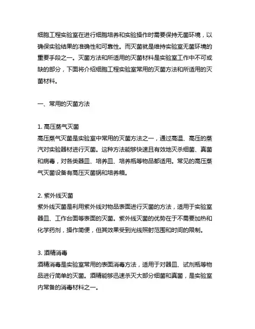 细胞工程实验室常用的灭菌方法和所适用的灭菌材料