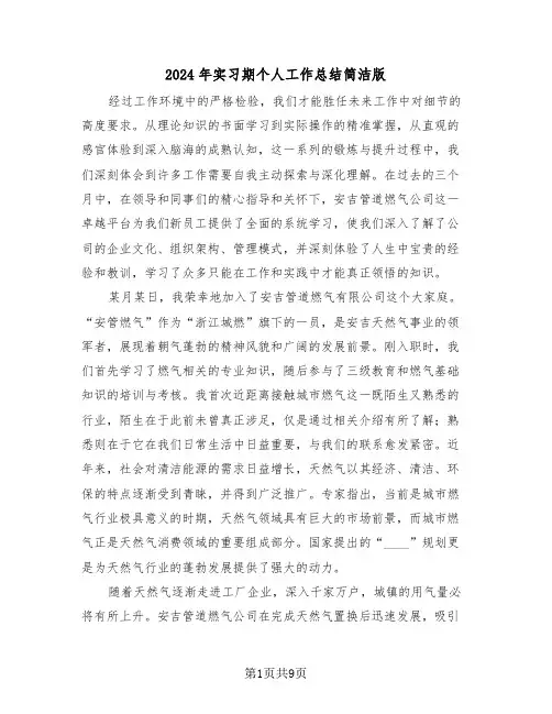 2024年实习期个人工作总结简洁版（四篇）