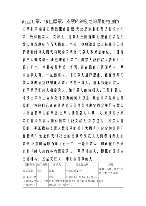 商业汇票、银行本票、支票的区别