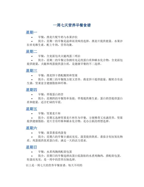 一周七天营养早餐食谱
