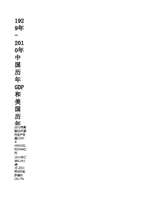 1929年-2010年中国历年GDP和美国历年GDP