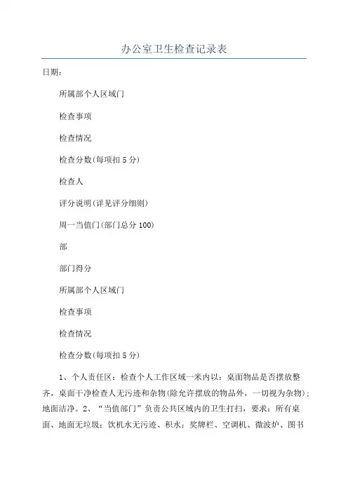 办公室卫生检查记录表