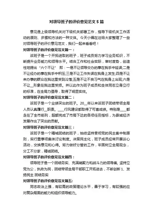 对领导班子的评价意见最新范文5篇