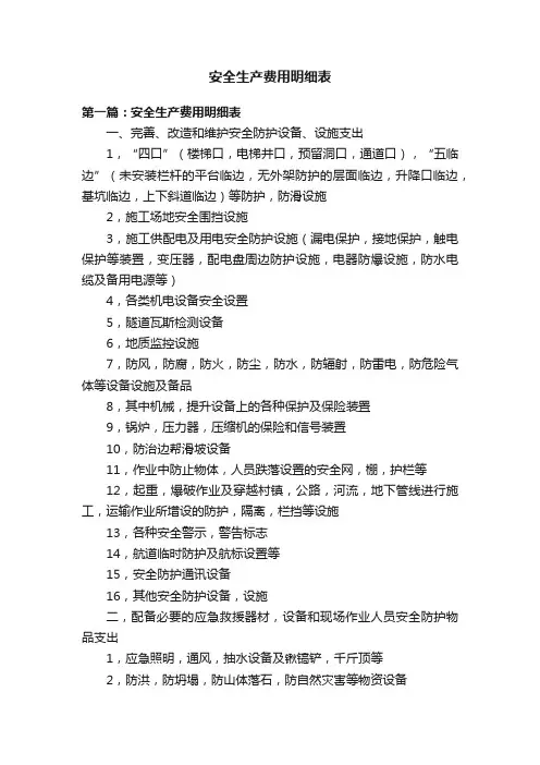 安全生产费用明细表