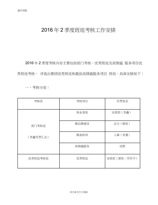 2季度班组考核工作安排【XX机场班组建设】