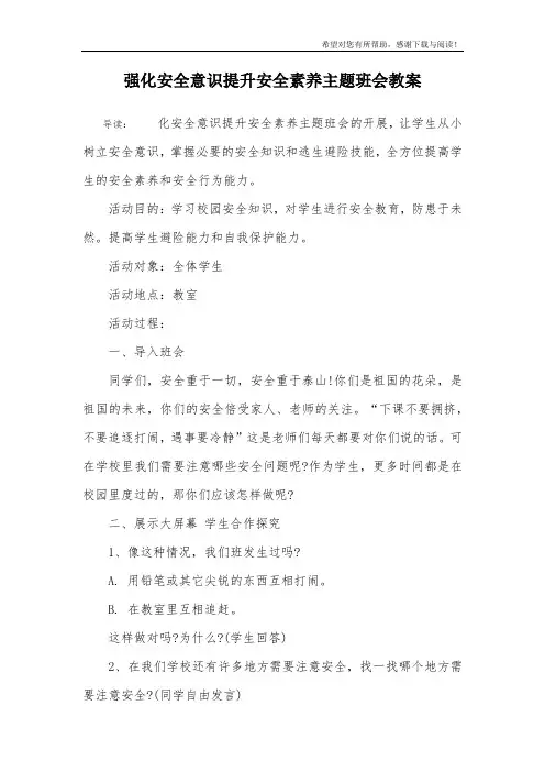 强化安全意识提升安全素养主题班会教案