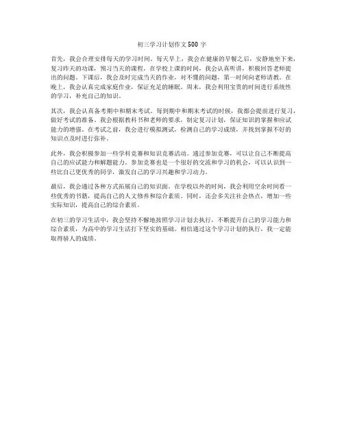 初三学习计划作文500字